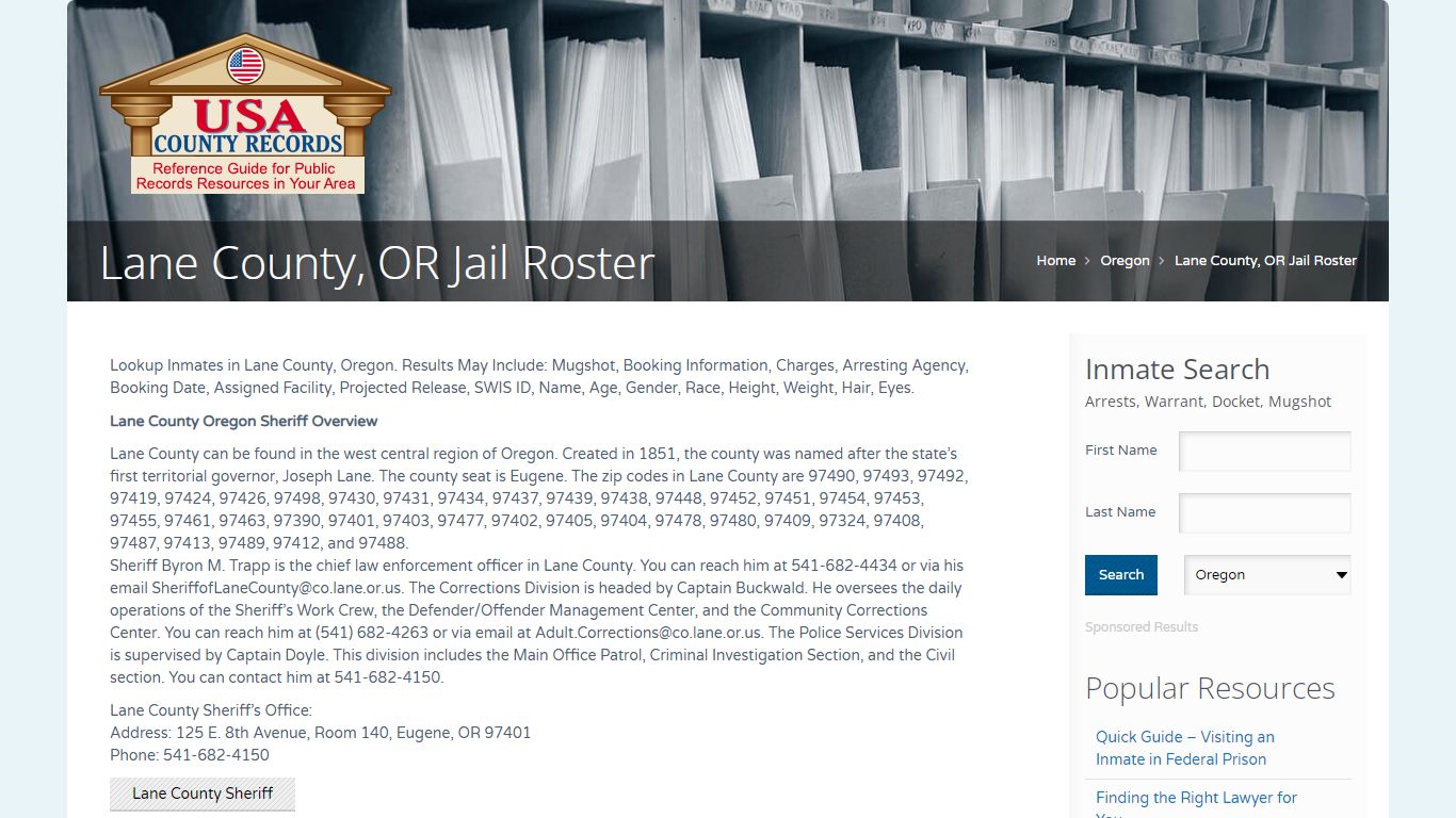 Lane County, OR Jail Roster | Name Search